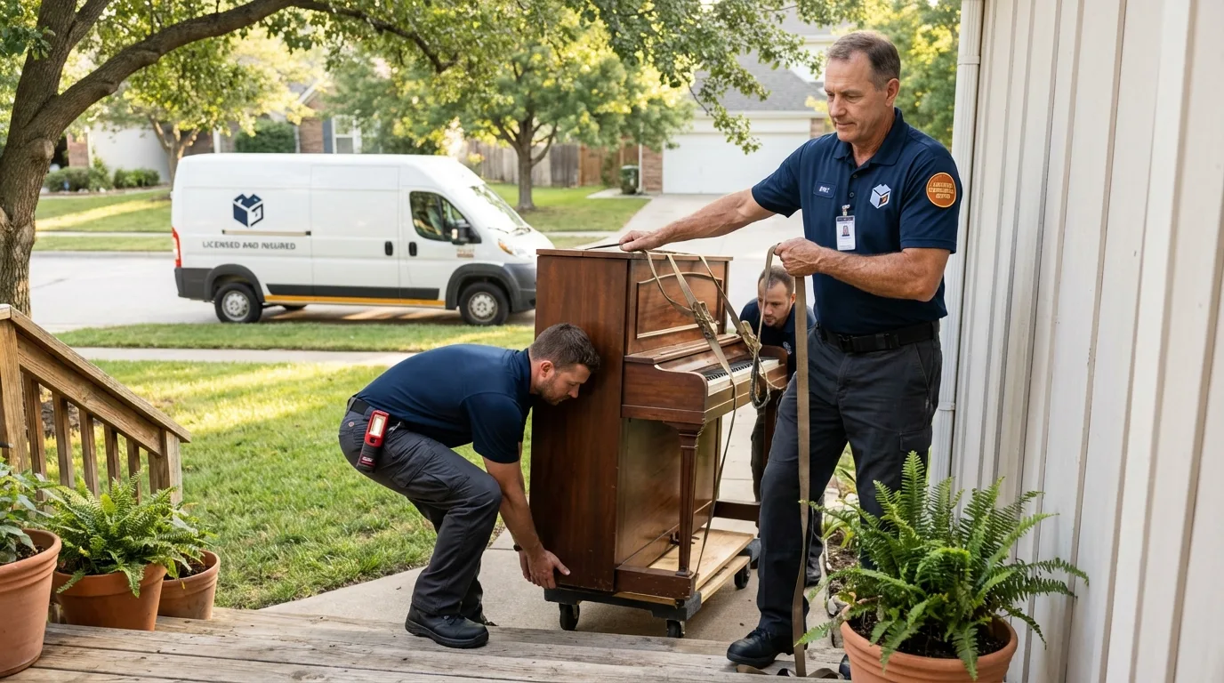 Licensed piano movers securing grand piano in Loretto, PA